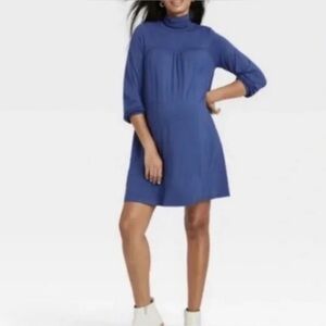 The Nines by HATCH Long Sleeve Turtleneck Jersey Swing Maternity Blue Dress XL